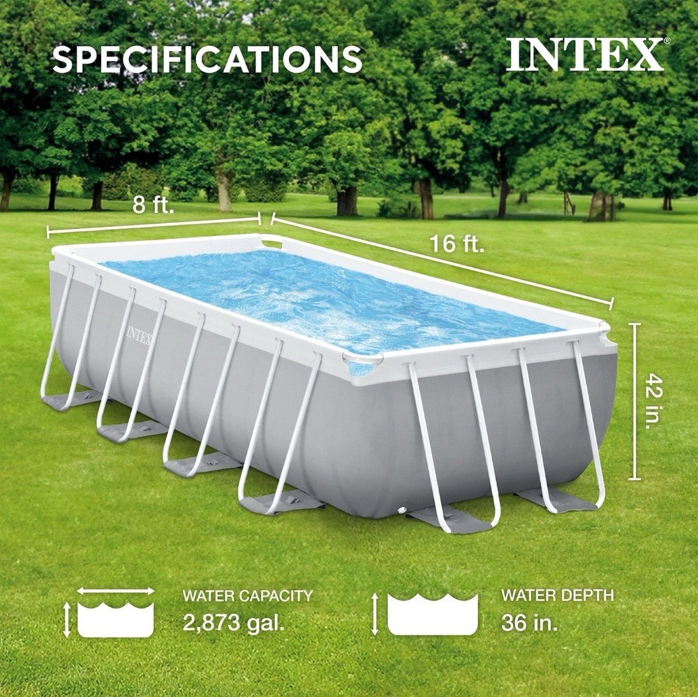 Intex 16' x 8' x 42" Prism Frame Rectangular Above Ground Swimming Pool Set