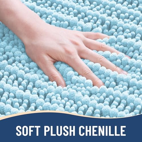 Luxury Chenille Bathroom Rug Mat, Extra Soft Thick 34" x 21" Rectangular Blue