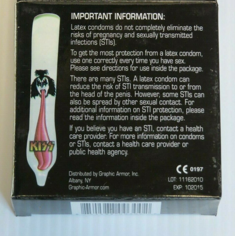 KISS GENE SIMMONS KONDOMS / CONDOMS SEALED 3 PACK RARE VERSION 2010