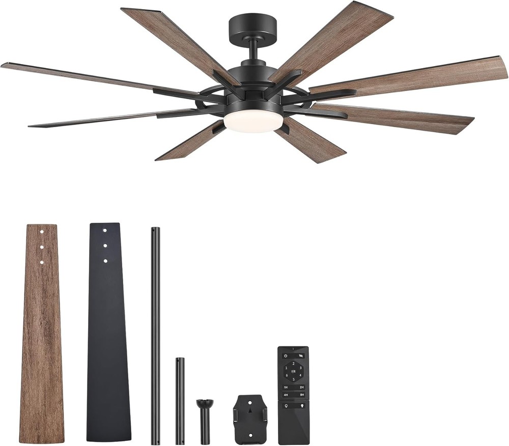 Secondhand 60" Ceiling Fan w/ Light&Remote, 3CCT, 6 Speeds, Black