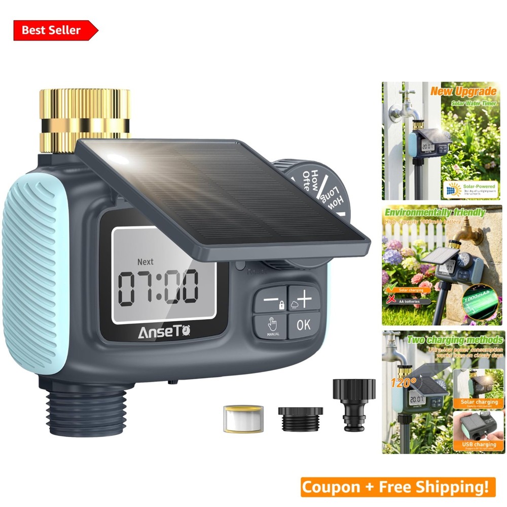 Rechargeable Solar Sprinkler Timer with Rain Delay - Efficient Garden Irrigation