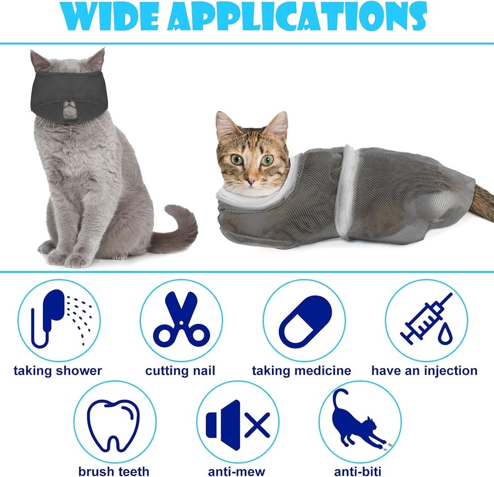 5-Piece Cat Bathing Set: Adjustable Grooming Bag, Muzzle & Clipper Essentials
