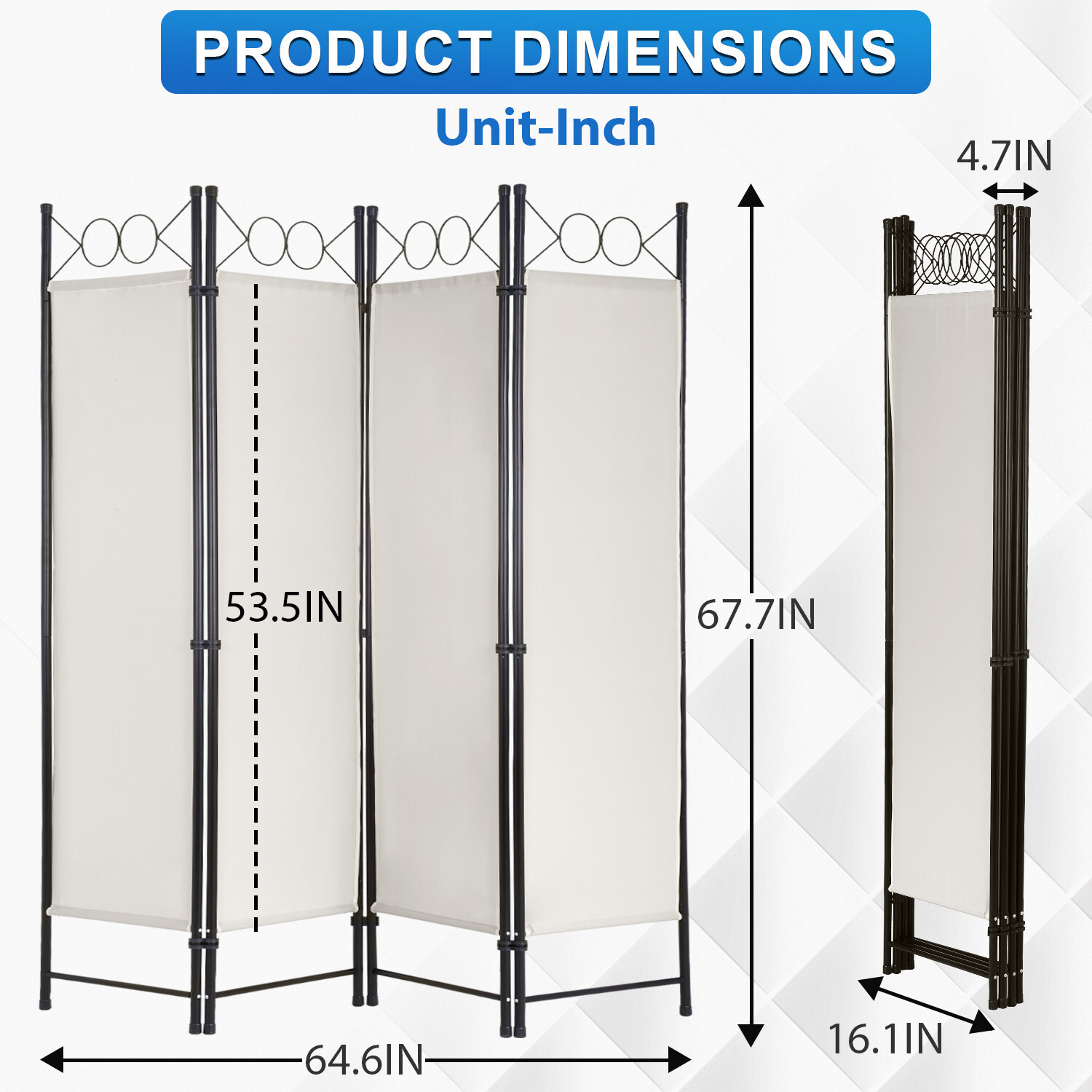 4 Panel Room Divider 6FT Steel Frame Screen Folding Privacy Divider Freestanding