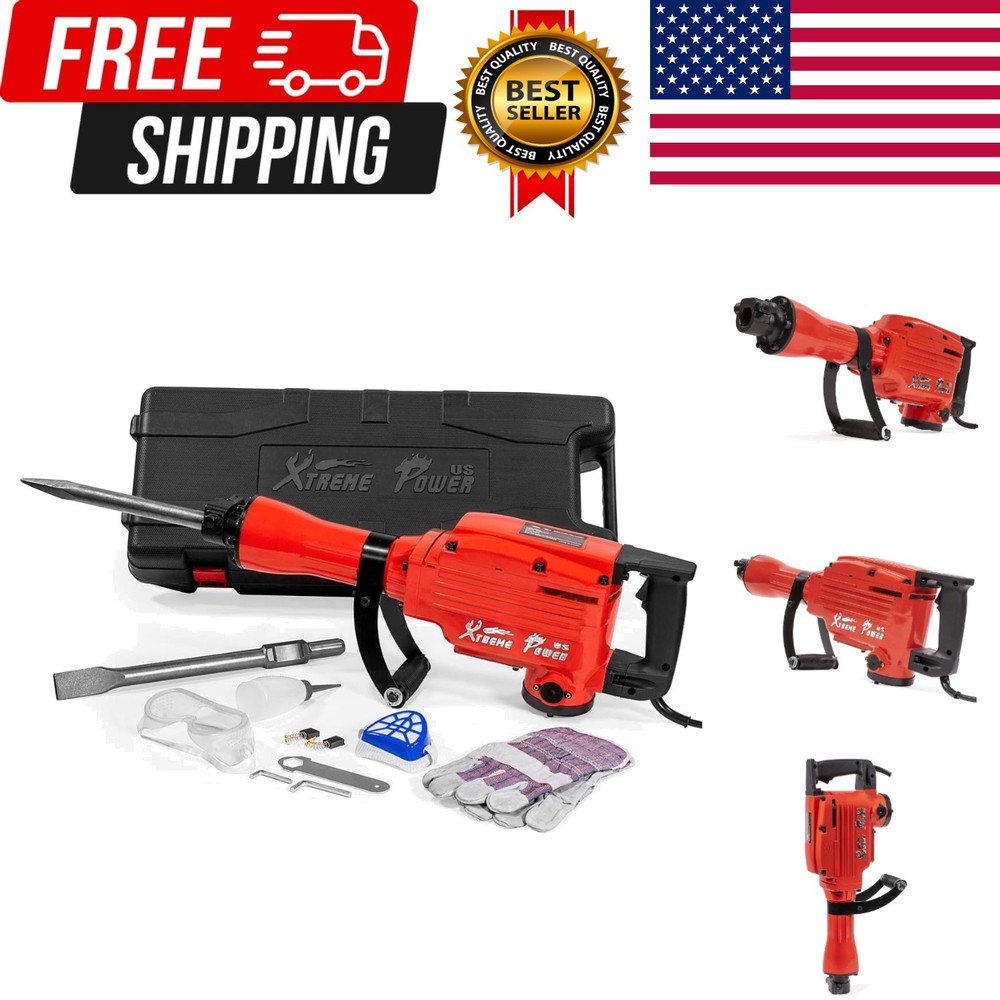 2200W Demolition Jack Hammer Flat Chisel Bull Point Chisel Bits Demo Chipping...