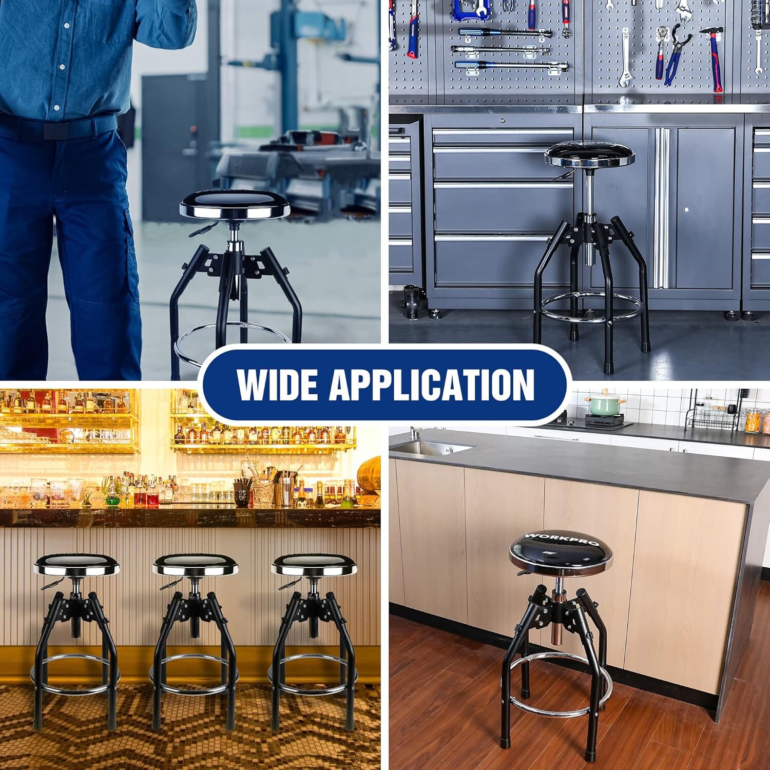 WORKPRO Heavy Duty Adjustable Hydraulic Shop Stool Garage Bar Stool 29in-33.86in