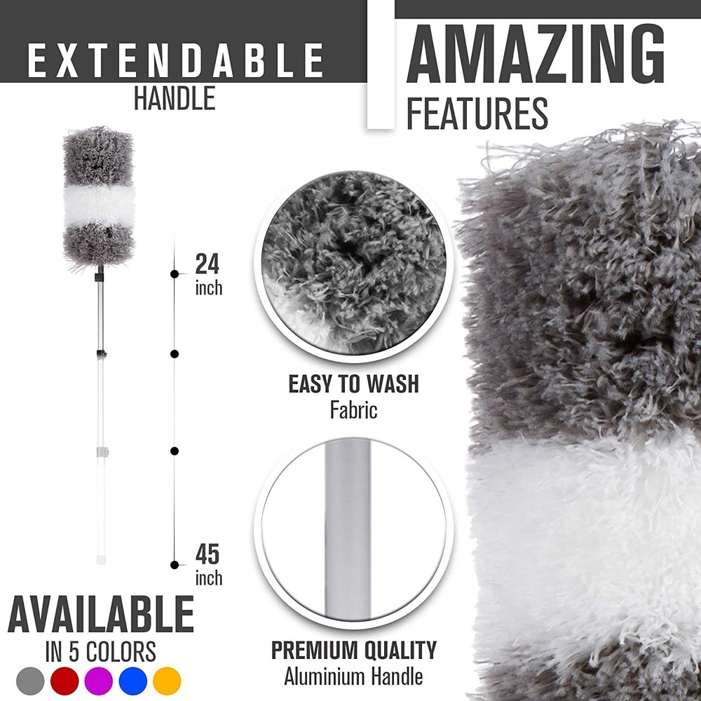 Telescopic Microfiber Duster w/ Extension Pole, Scratch Free (Purple)