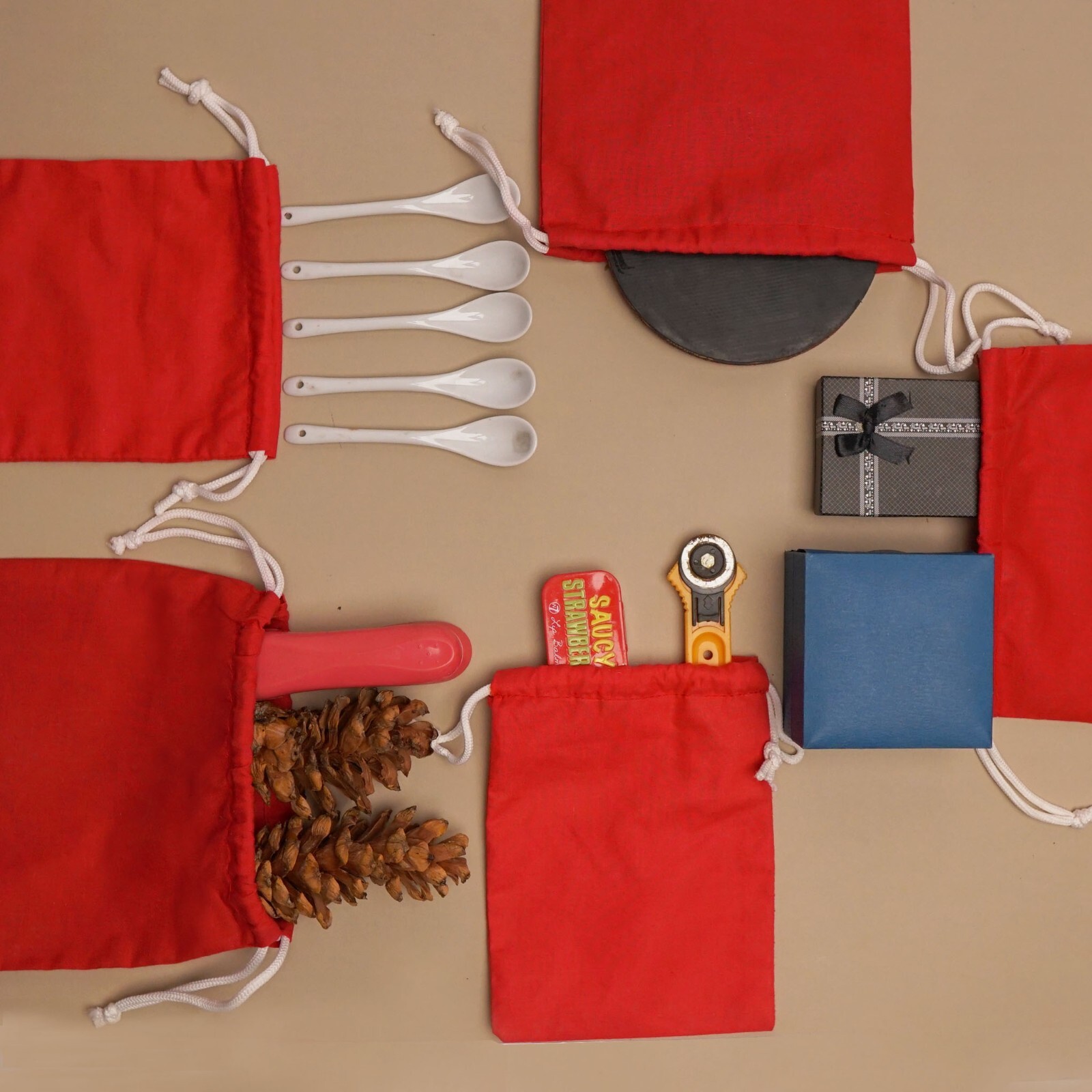 Biglotbags - Premium Red 145 GSM Cotton Double Drawstring Reusable Muslin Bags