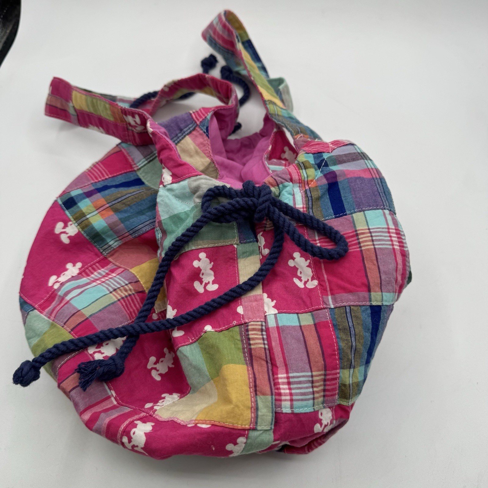 Mickey Mouse Pink Plaid Disney Parks Hobo Patchwork Bag Purse Tote RL Carry All