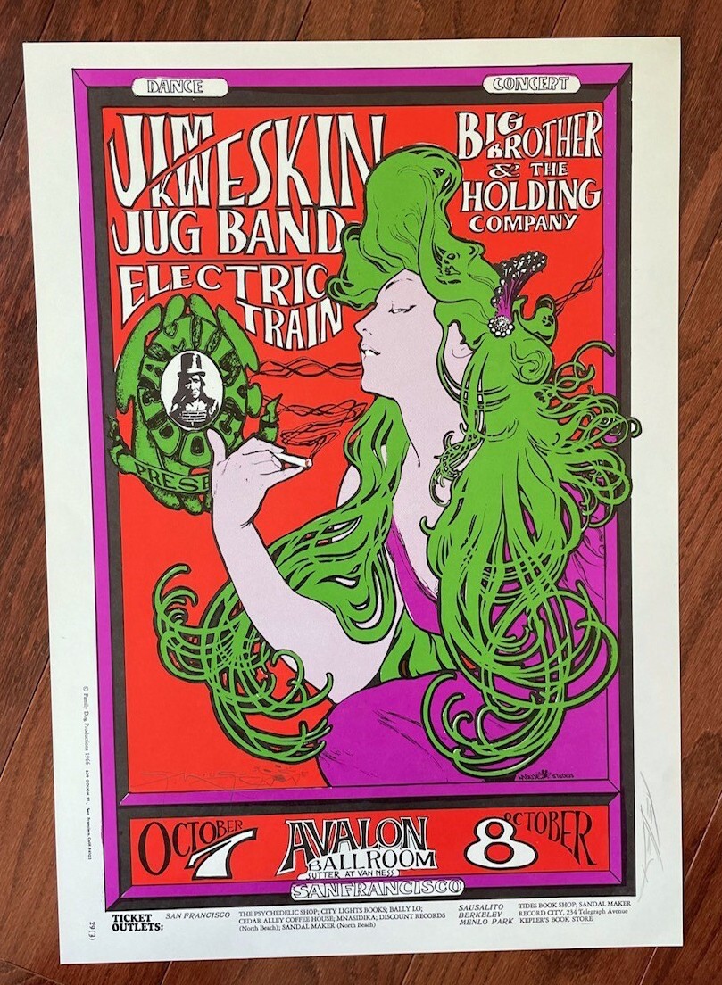 1966 Mouse Kelley Dual Signed Janis Joplin Jim Kweskin Family Dog Poster FD 29