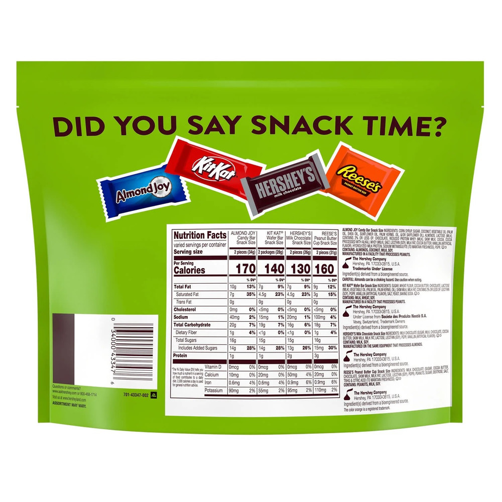 Hershey Assorted Chocolate Flavored Snack Size Candy, Jumbo Pack 15.57 oz
