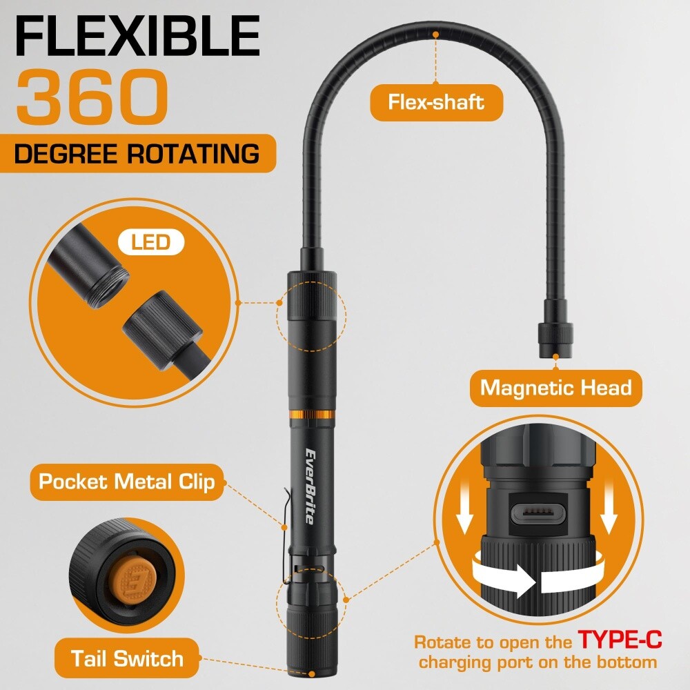 EverBrite Multi-Functional Rechargeable Work Light LED Flashlight w/3 Light Mode