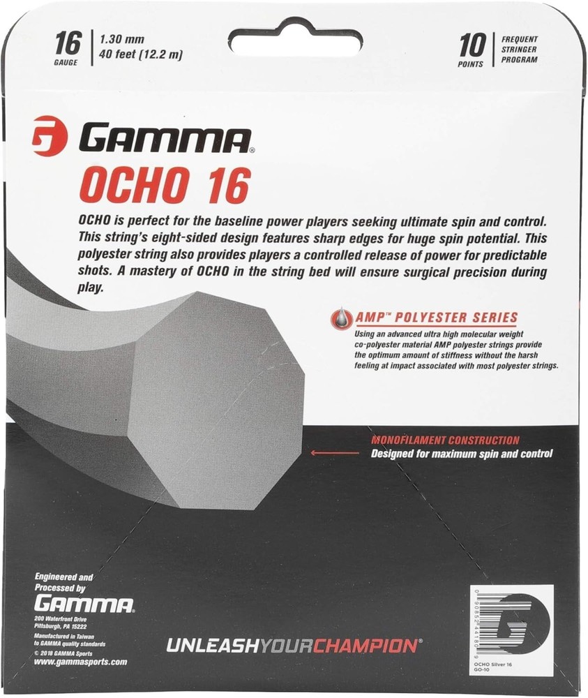 GAMMA OCHO AMP Polyester Maximum Spin, Control Tennis Racquet String Less Impact