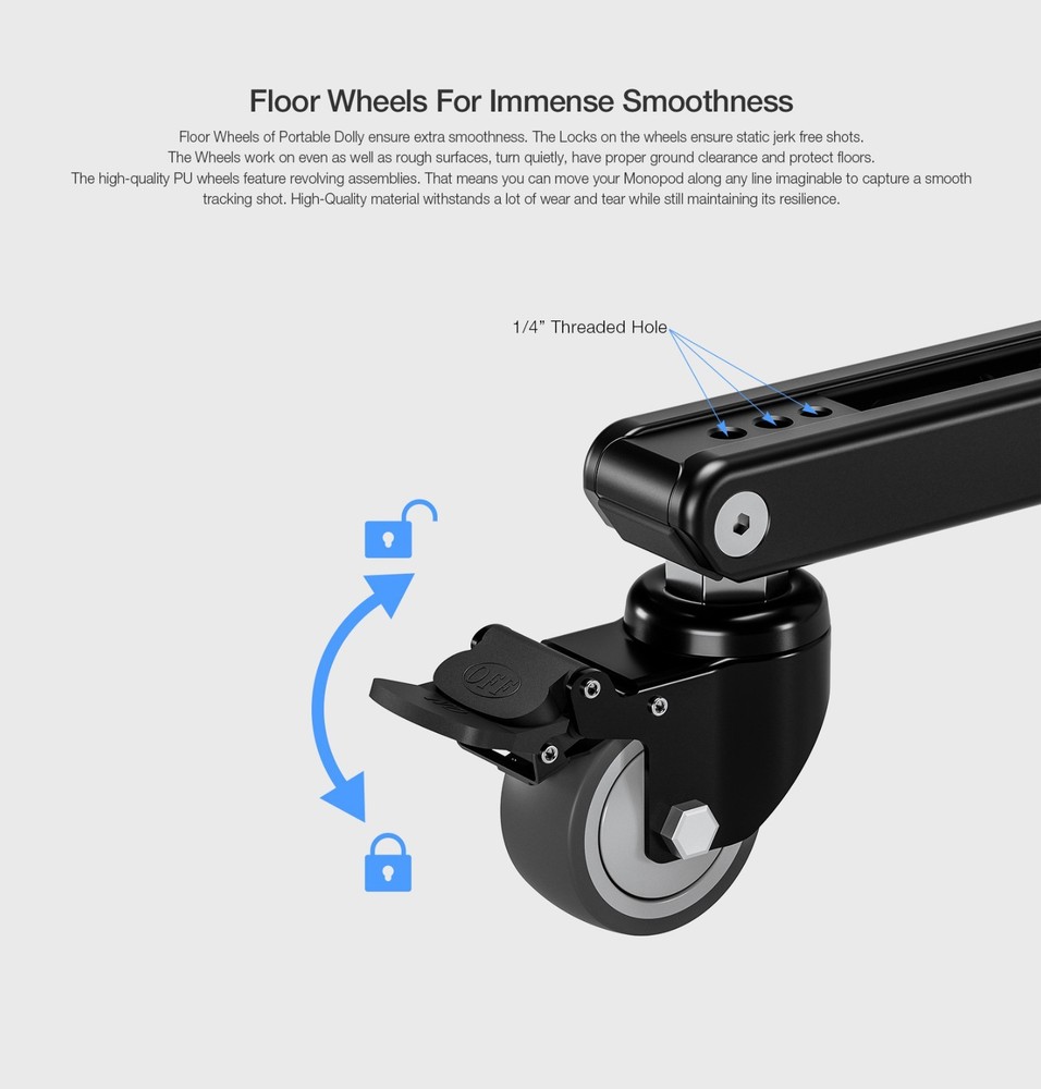 Leofoto DY-40 Monopod Dolly Lockable Wheels & Tripod Conversion Function