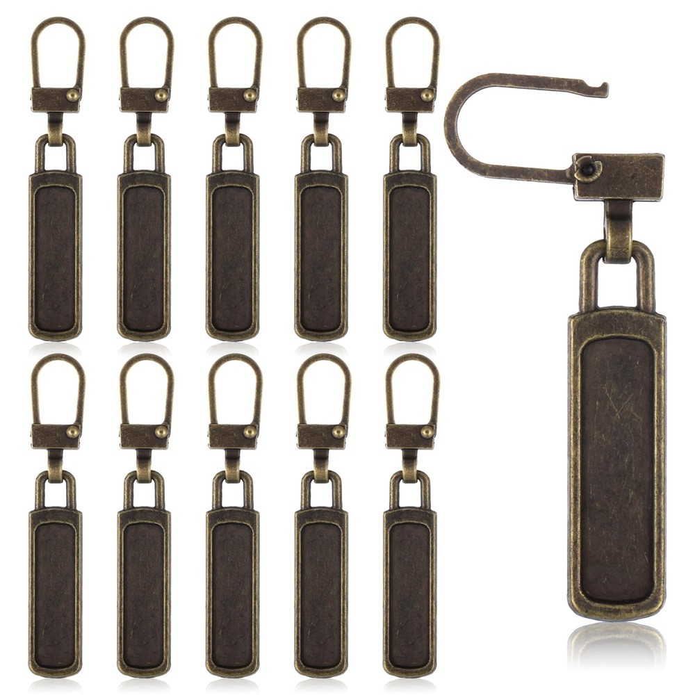 10 Pcs Detachable Zipper Pull Replacement for Small Holes Bronze