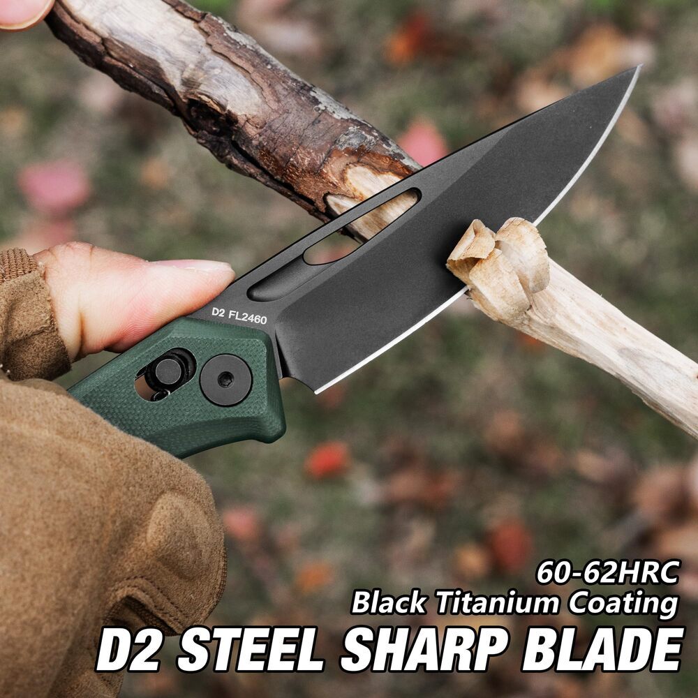 FLISSA Tactical Folding Pocket Knife Axis Lock 3.5" D2 Steel Blade G10 Handle US