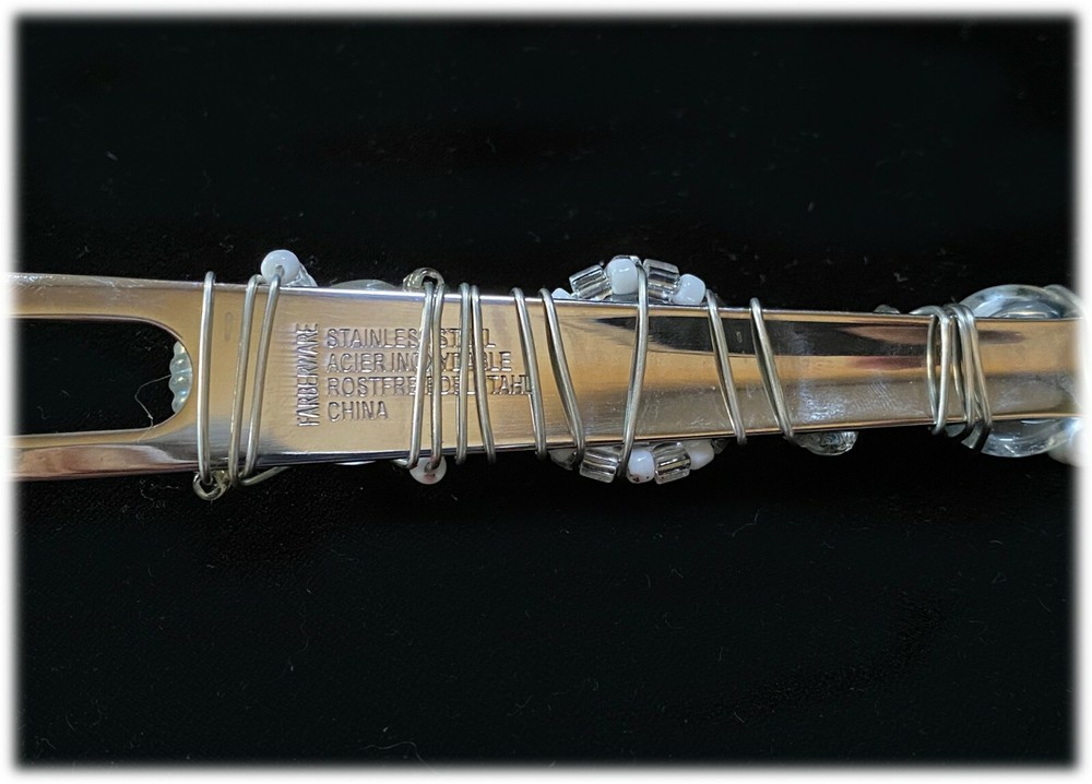 Fancy Farberware Stainless Steel Serving Cake Server Bridal Beaded Handle OOAK