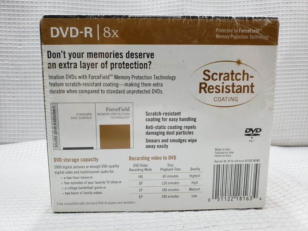 NIB IMATION 10 Pack DVD-R 8x Recordable Blank Discs ForceField Memory Protection