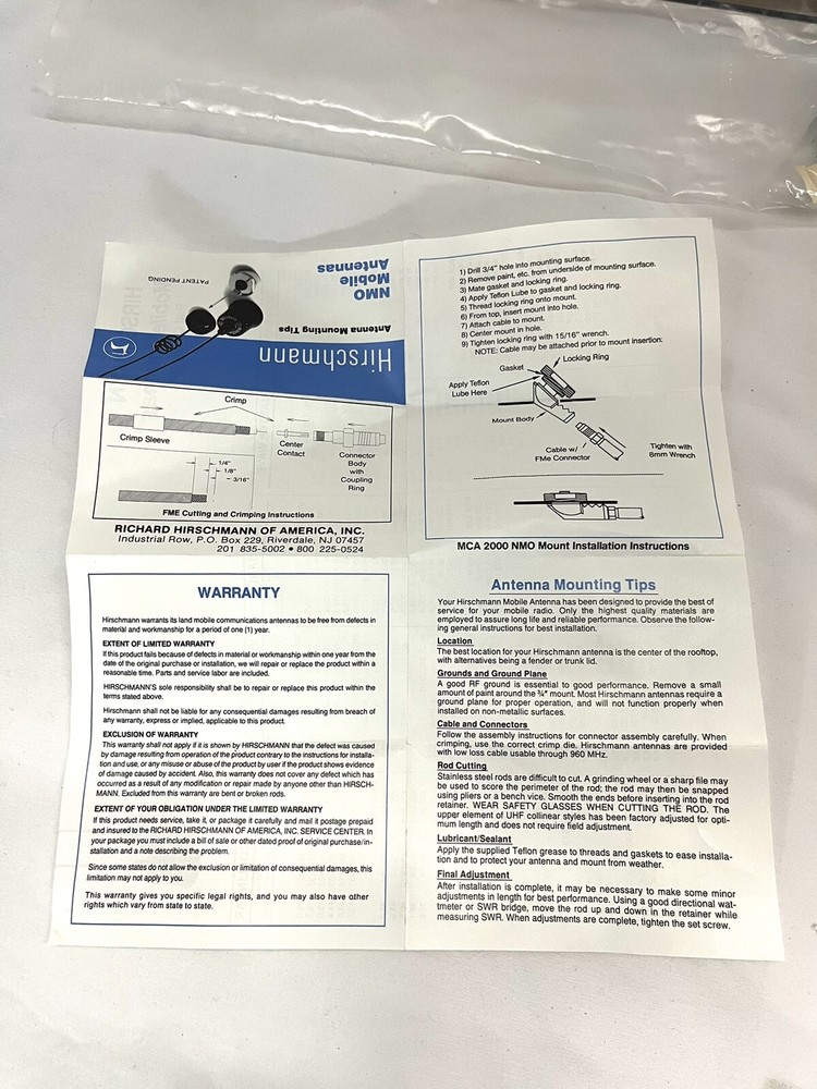 Hirschmann MCA 2000 NMO Mobile Antenna 31” NOS