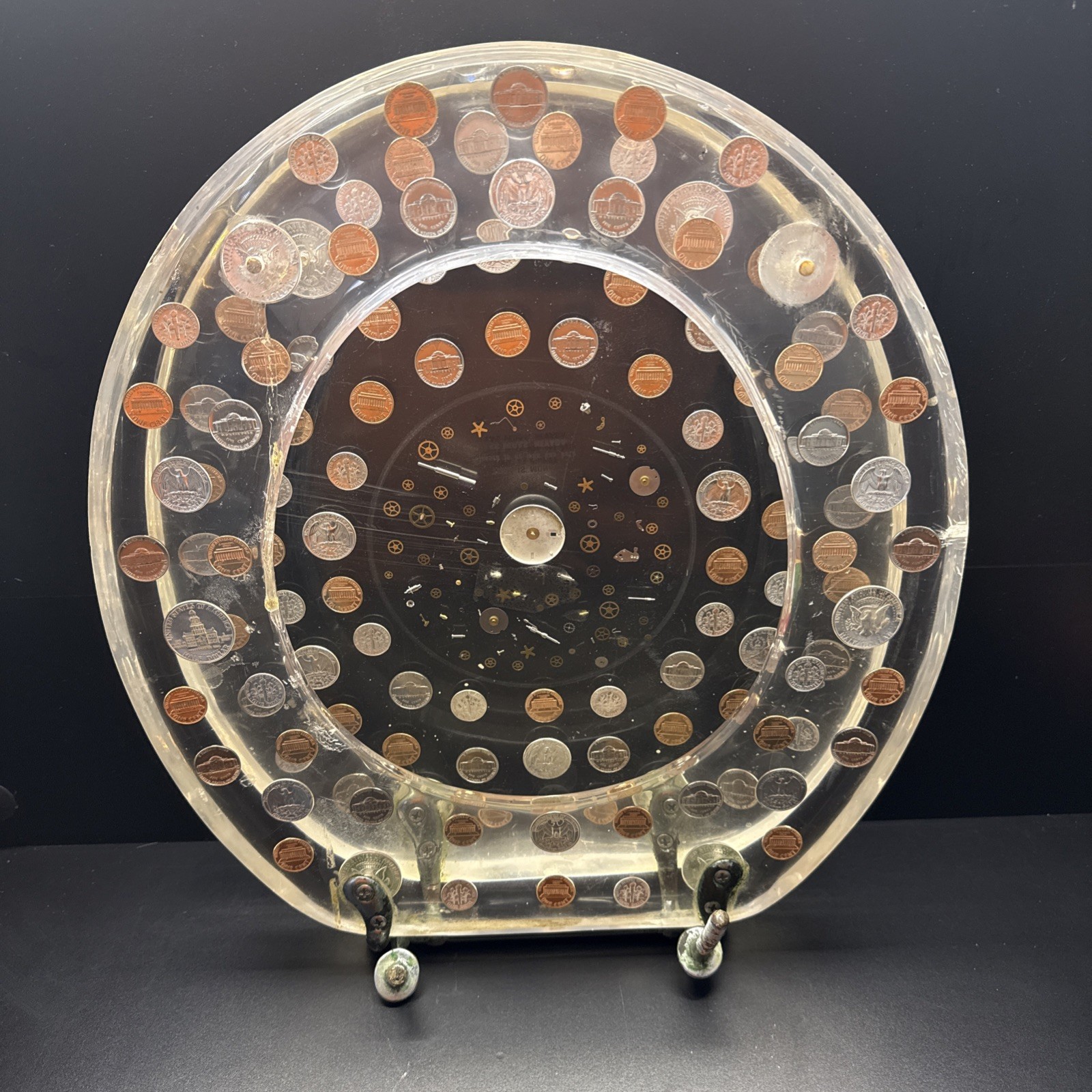 Lucite Las Vegas Toilet Seat Watch Gears U.S. Coins 1965-1981 Time Is Money