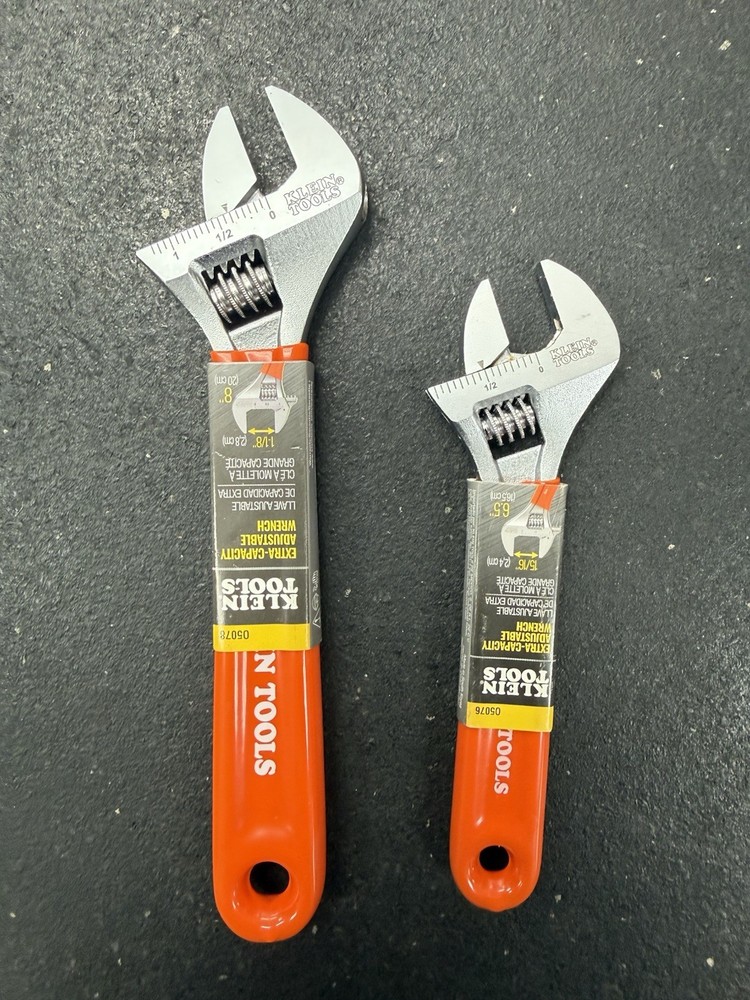 Klein Tools 05078 8” & 05076 6.5” Extra-Capacity Adjustable Wrenches NEW!!!!!!!!