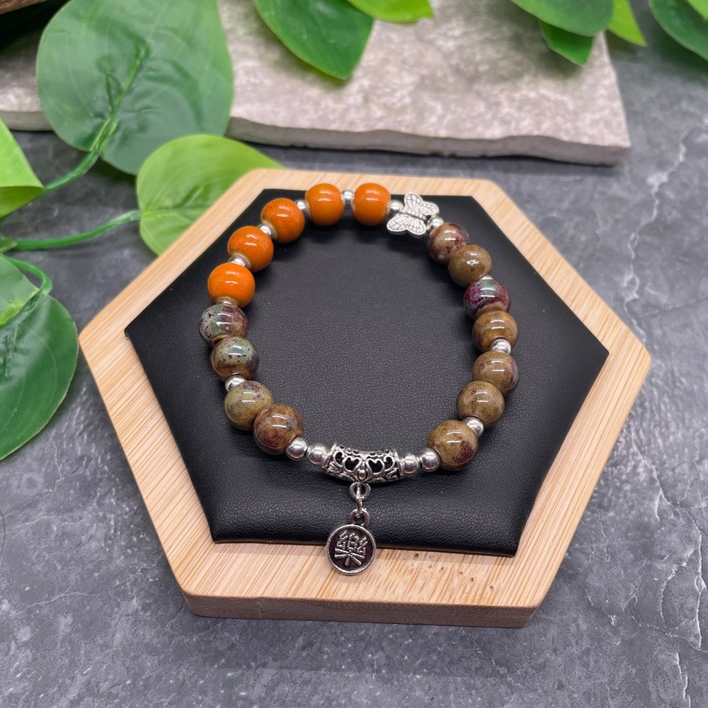 Handmade Ceramic Bead Beaded Stackable 6.25” Plus Stretch Bracelet New B619