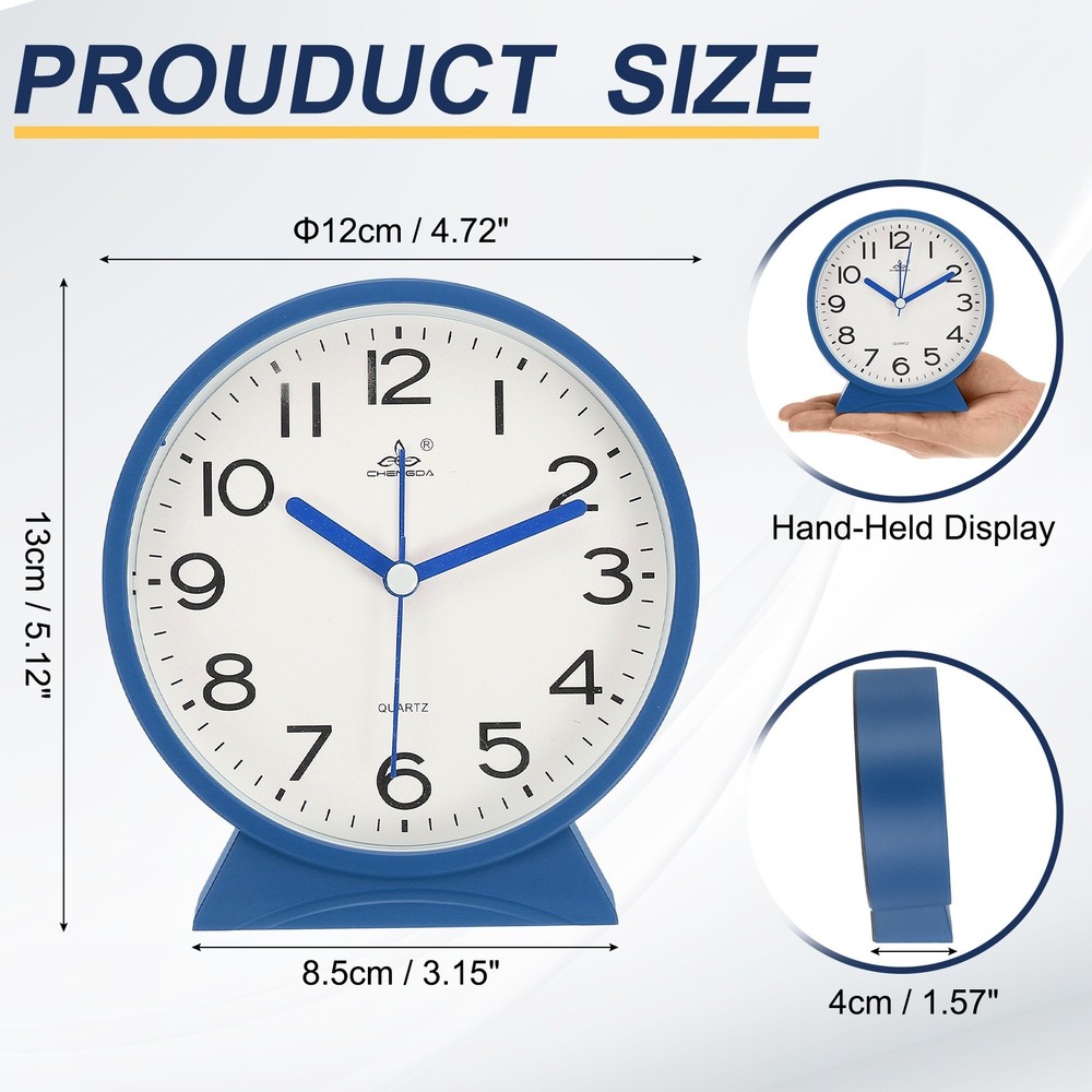 5.1" Analog Alarm Clock, Small Desk Clock for Bedside, Blue
