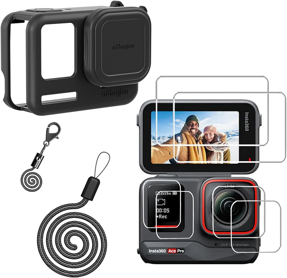 Silicone Case Bag with Lens Cap Screen Protector for Insta360 ACE Pro, Soft Rubb