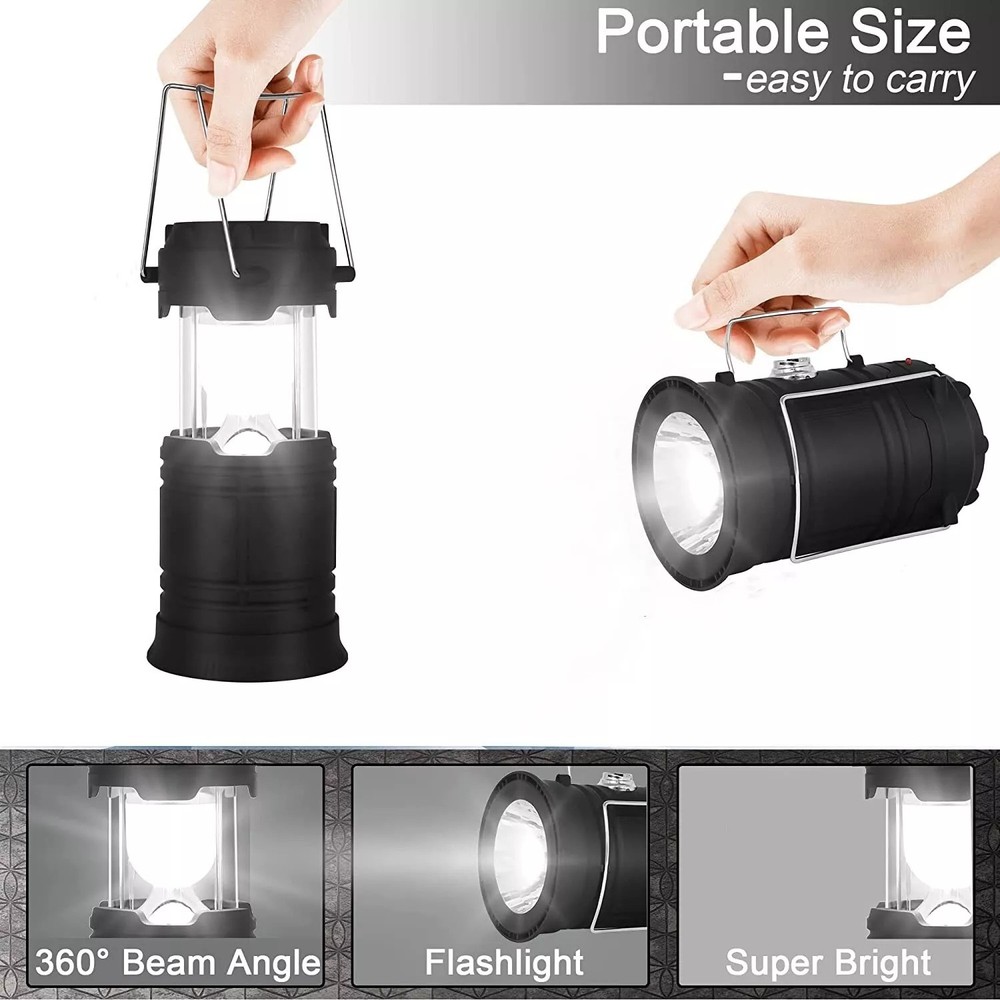 Portable Solar LED Camping Lantern Waterproof Rechargeable Emergency Flashlight