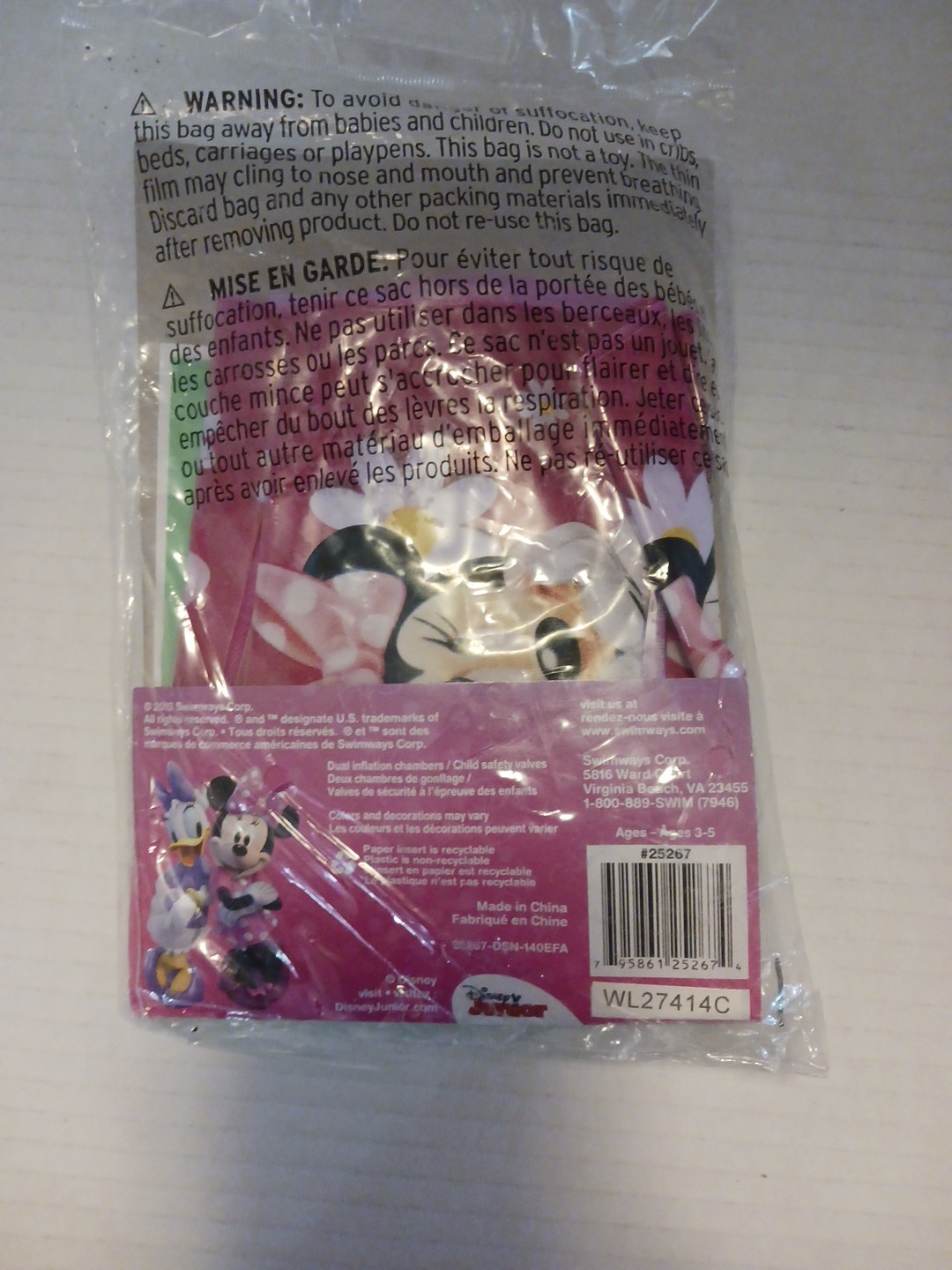 Disney Minnie Mouse 3D Swimmies Inflatable Arm Floaties Age 3-5 Repair Patch Inc