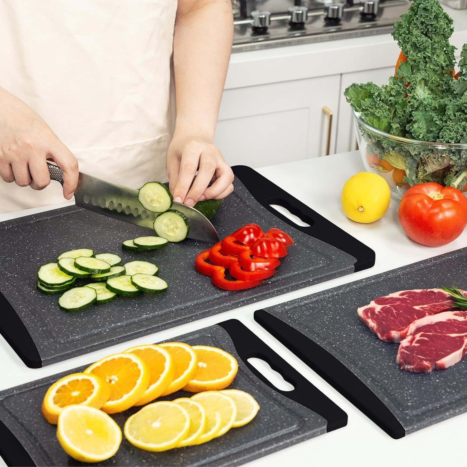 Extra Large Cutting Boards, Plastic Cutting Boards for Kitchen (Set of 3)