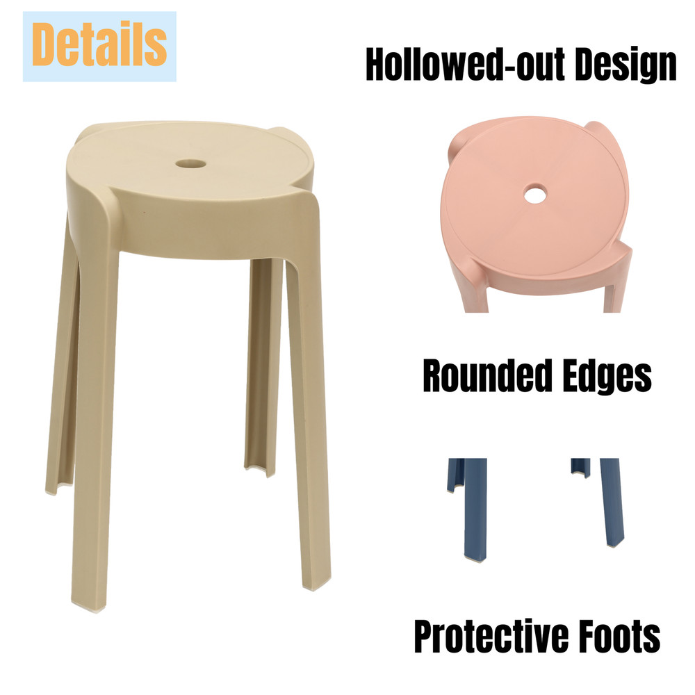 Plastic Stool Counter Kitchen Stools 18'' Set of 4 Backless Stackable Bar Stools
