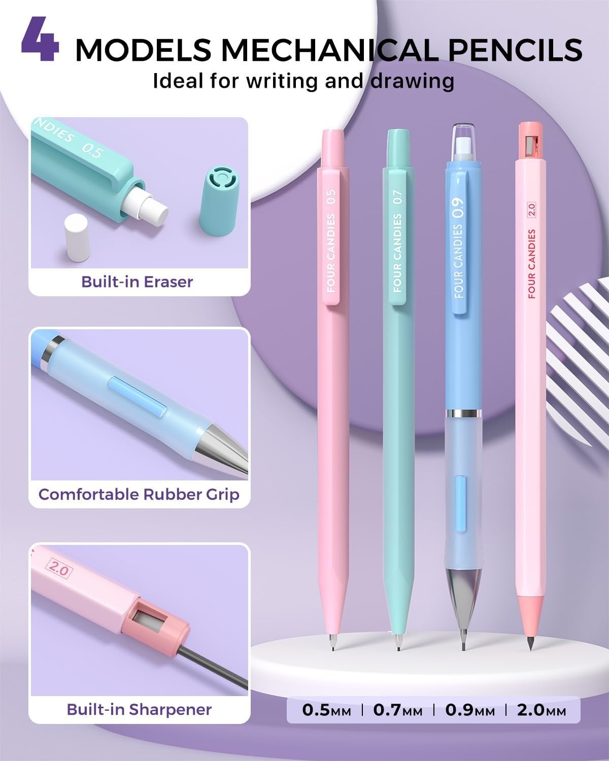 Versatile 36PCS Mechanical Pencil Set 0.5mm - 2.0mm with Lead Refills & Erasers