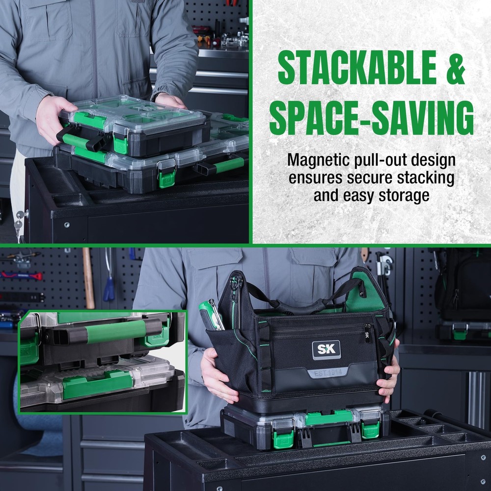 13.5-Inch Small Part Organizer, Stackable Tools Box Organizer with 7 Compartm...