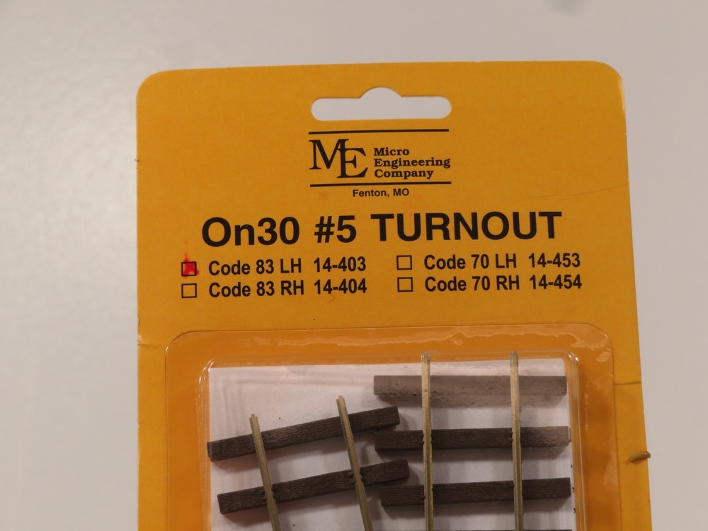Micro Engineering 14-403 HO On30 Left Hand #5 Turnout Code LN