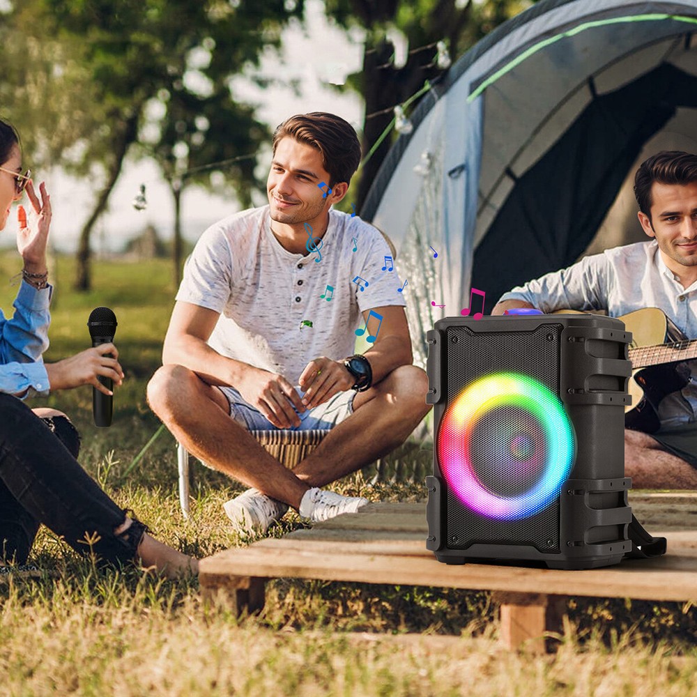 8'' Bluetooth Rechargeable Speaker With Led Party Lights + Wireless Microphone