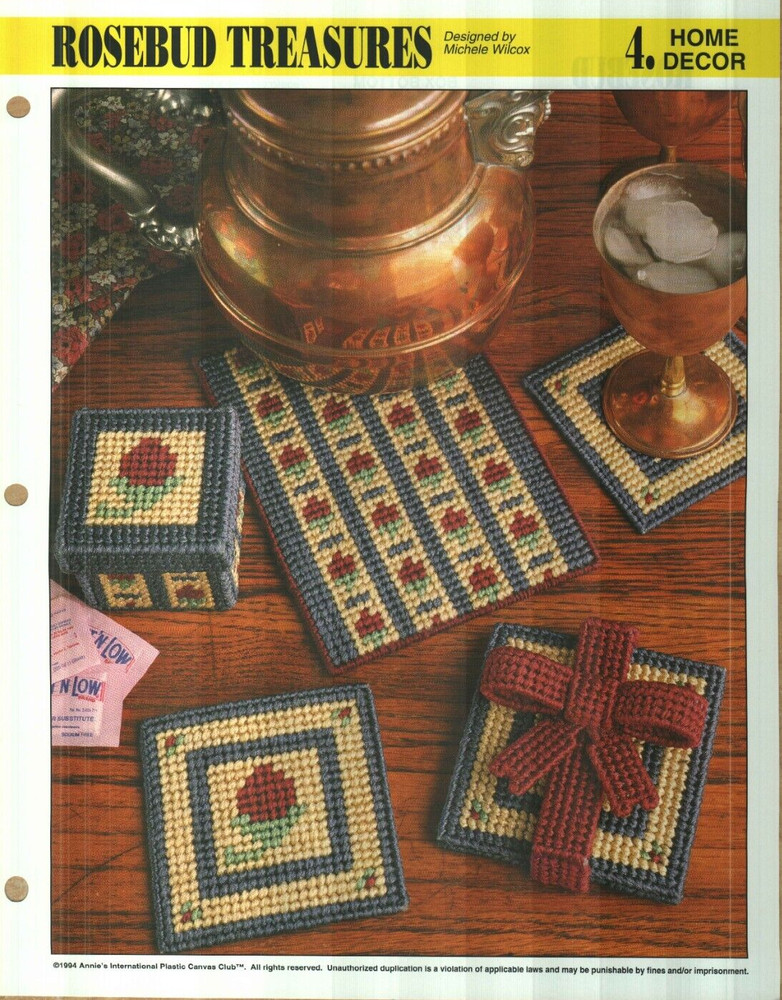 NEW ROSEBUD TREASURES COASTERS & BOX ANNIE'S PLASTIC CANVAS PATTERN INSTRUCTIONS