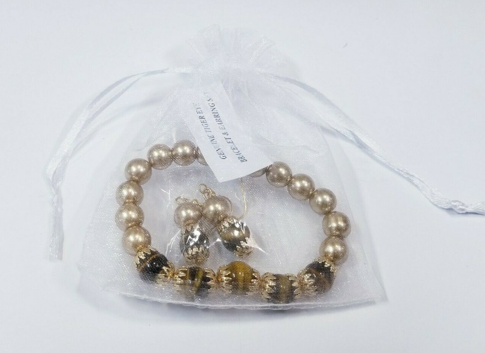 GENUINE TIGER EYE BRACELET & EARRING SET