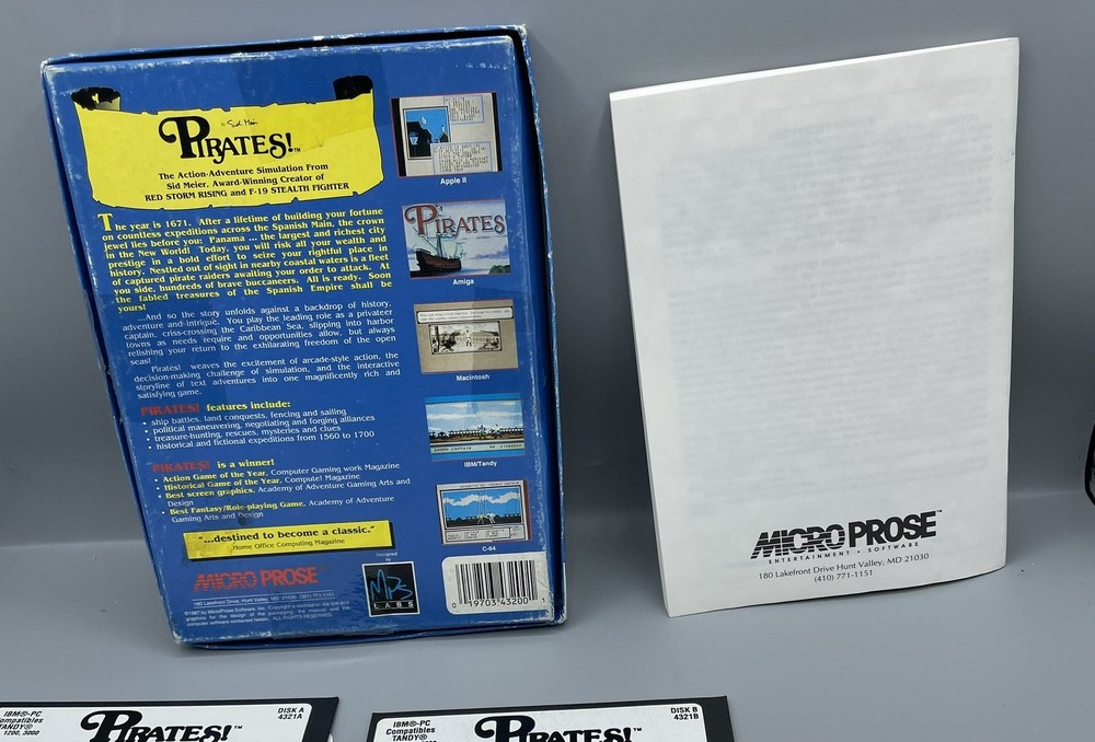 Sid Meier's Pirates! MicroProse IBM PC 5.25" Disk w/ Map & Manual