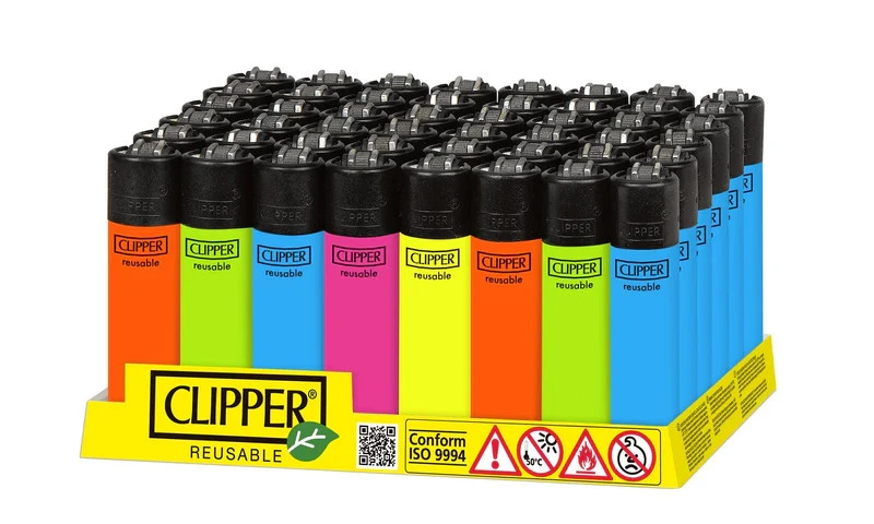 Clipper Lighters 48 Count Tray Refillable Classic Lighters Display Fluorescent