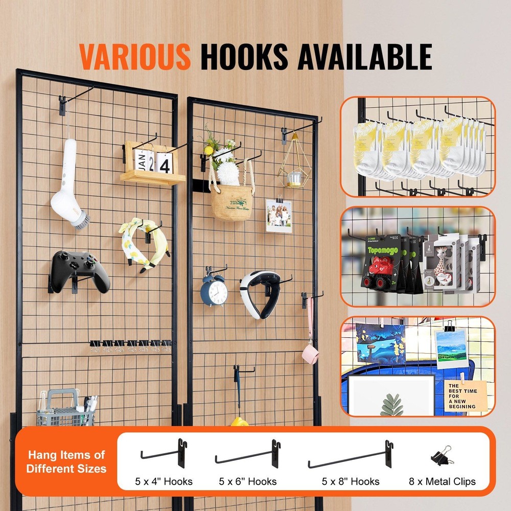 2x5.6ft Double-Sided Grid Wall Panels 2-Pack with T-Base & Clips Hooks