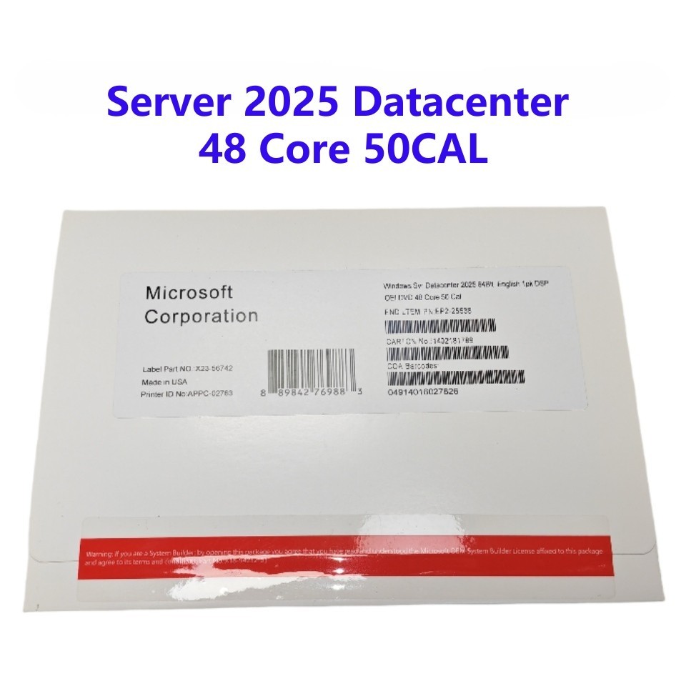 Microsoft Windows server 2025 Datacenter 64Bit 48 Core 50CAL DVD & KEY sealed