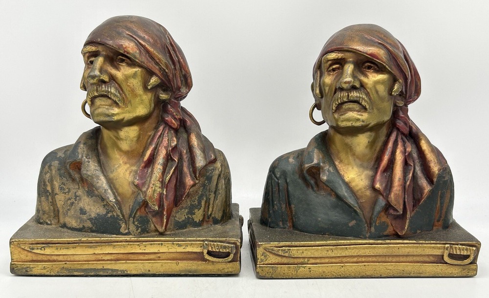 Armor Bronze Buccaneer Pirate Bookends ca. 1937