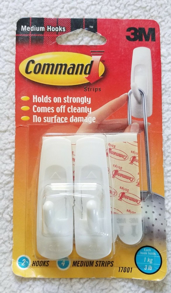 3M Brand ~ Command Strip Hooks ~ Size Medium ~ 2 Pack