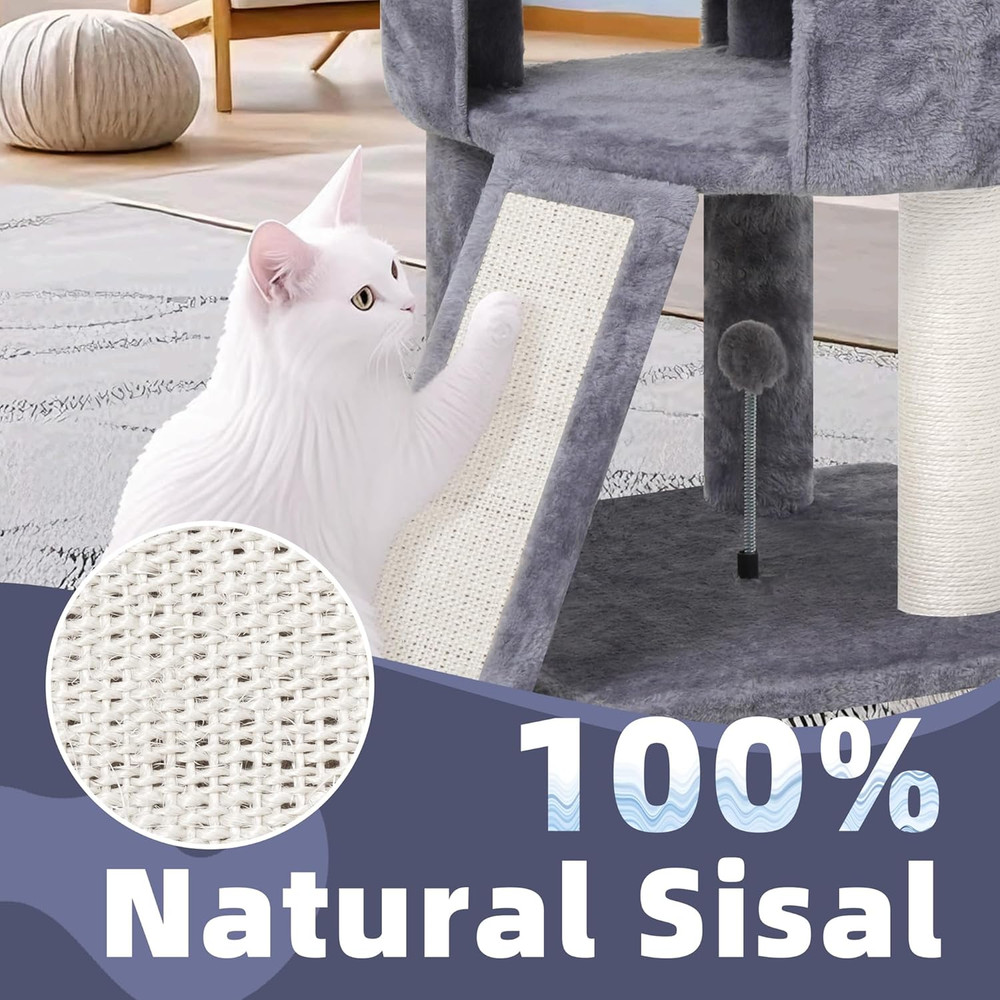 Multi-Level 45" Cat Tree Tower with Condo, Scratching Post & Toys - Grey