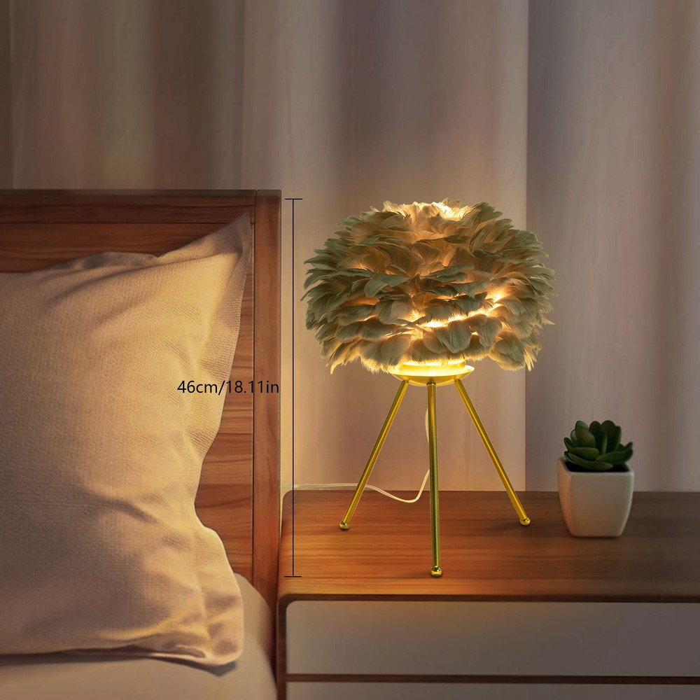 Gray Feather Table Lamp Tripod Lamp, Feather Lamp, Table Light Hand Control US~！