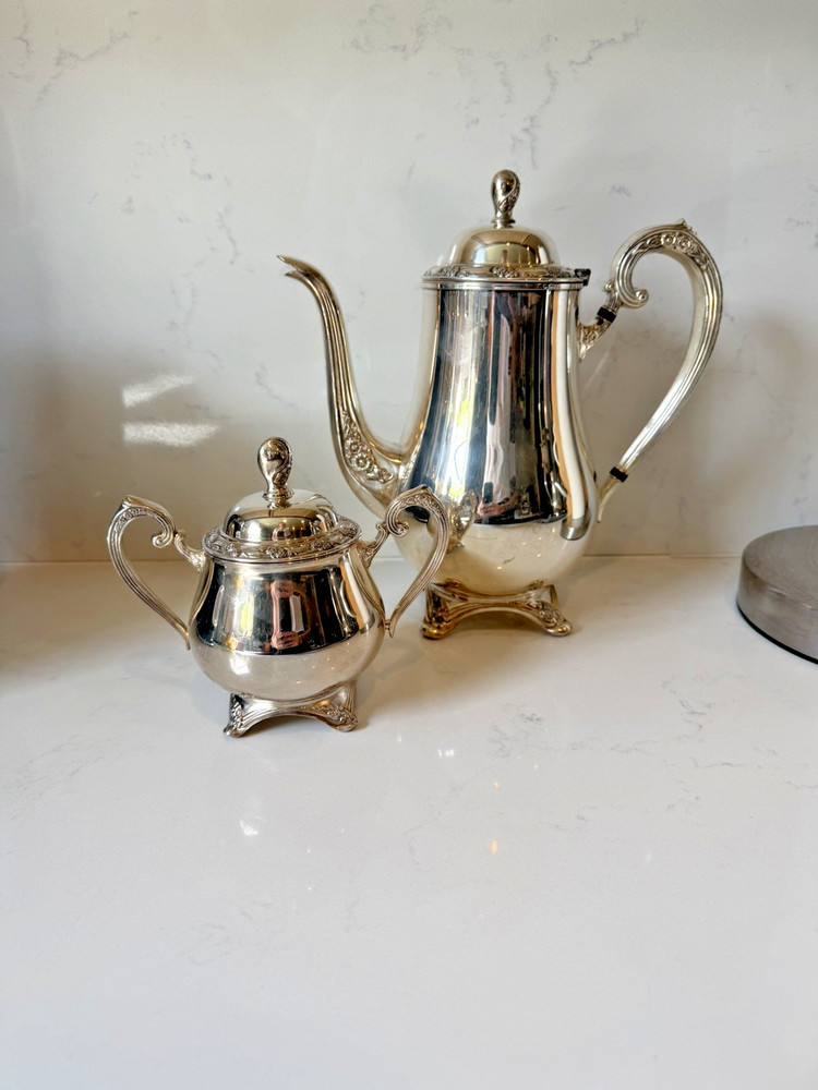 Oneida USA Silver Plated Coffee Pot and Opened Sugar Bowl Set