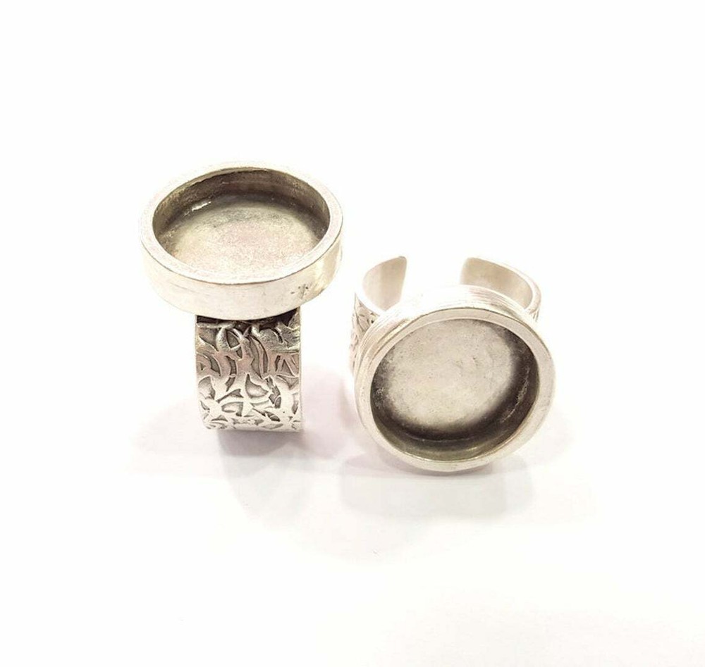 Round Blank Ring Base Bezel Setting Cabochon Adjustable Antique Silver Brass
