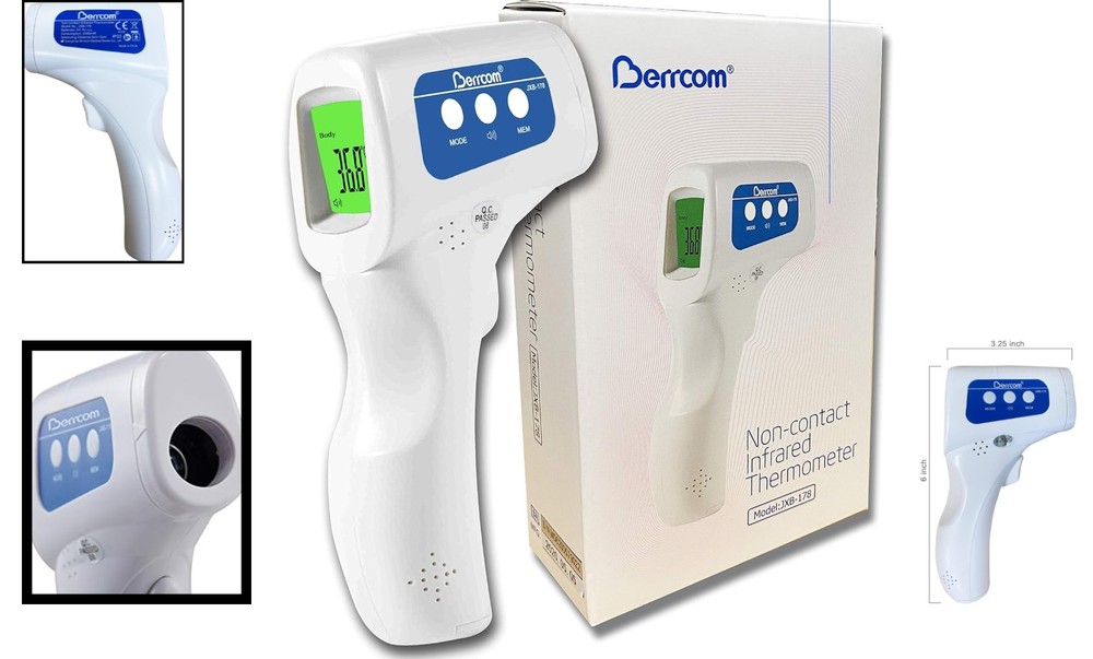 Digital Infrared Forehead Thermometer - Memory Recall Function, Compact and Red
