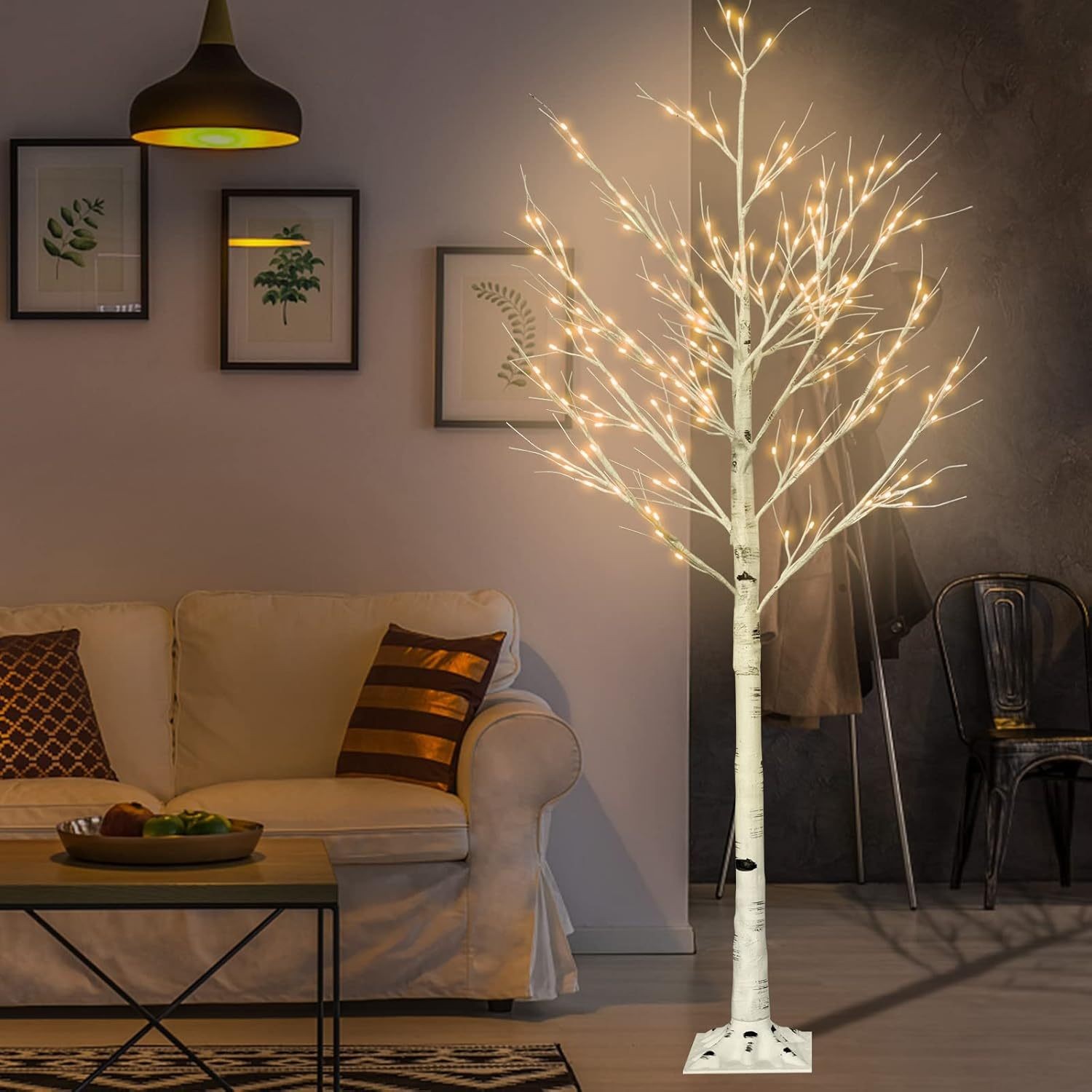 6FT Artificial Lighted Birch Tree Fairy Lights Faux Tree Xmas Party Home Decor