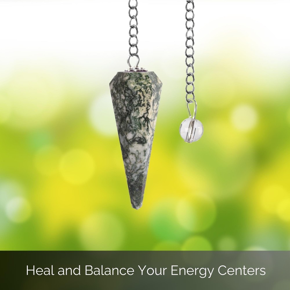 Moss Agate Pendulum Crystal, Faceted Pendulum Divination Tools, Dowsing Pendulum